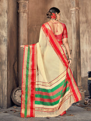 Chic Beige Cotton Silk Woven Saree with Woven Design