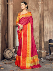 Elegant Red Cotton-Silk Woven Saree