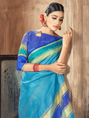Teal Cotton-Silk Woven Saree