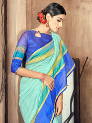 Elegant Sea Blue Cotton-Silk Saree
