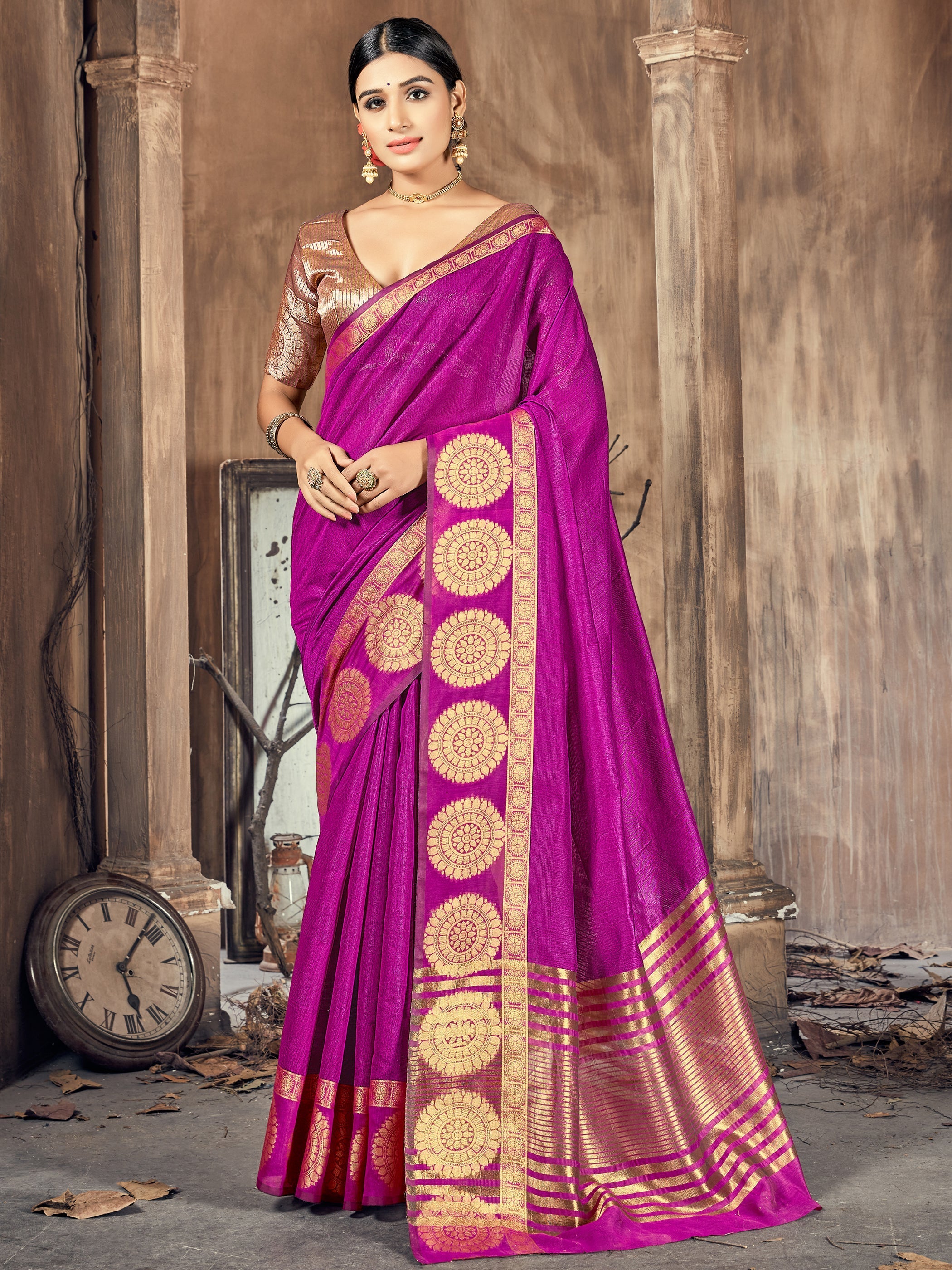 Elegant Pink Cotton-Silk Woven Saree