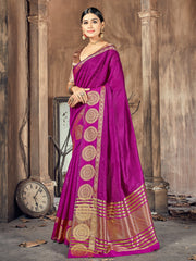 Elegant Pink Cotton-Silk Woven Saree