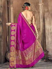 Elegant Pink Cotton-Silk Woven Saree