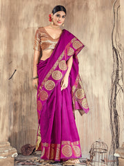 Elegant Pink Cotton-Silk Woven Saree