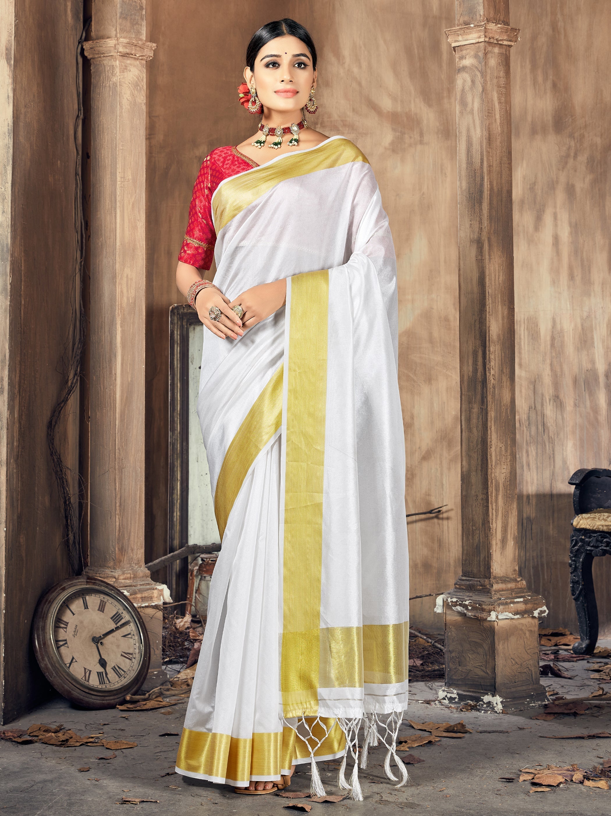 Stunning White Cotton Silk Woven Saree with Woven Design