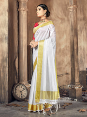 Stunning White Cotton Silk Woven Saree with Woven Design