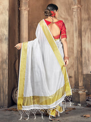 Stunning White Cotton Silk Woven Saree with Woven Design