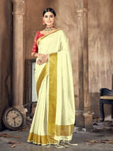 Elegant Cream Cotton Silk Woven Saree with Woven Design