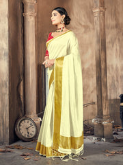 Elegant Cream Cotton Silk Woven Saree with Woven Design