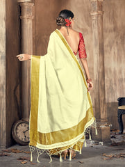 Elegant Cream Cotton Silk Woven Saree with Woven Design