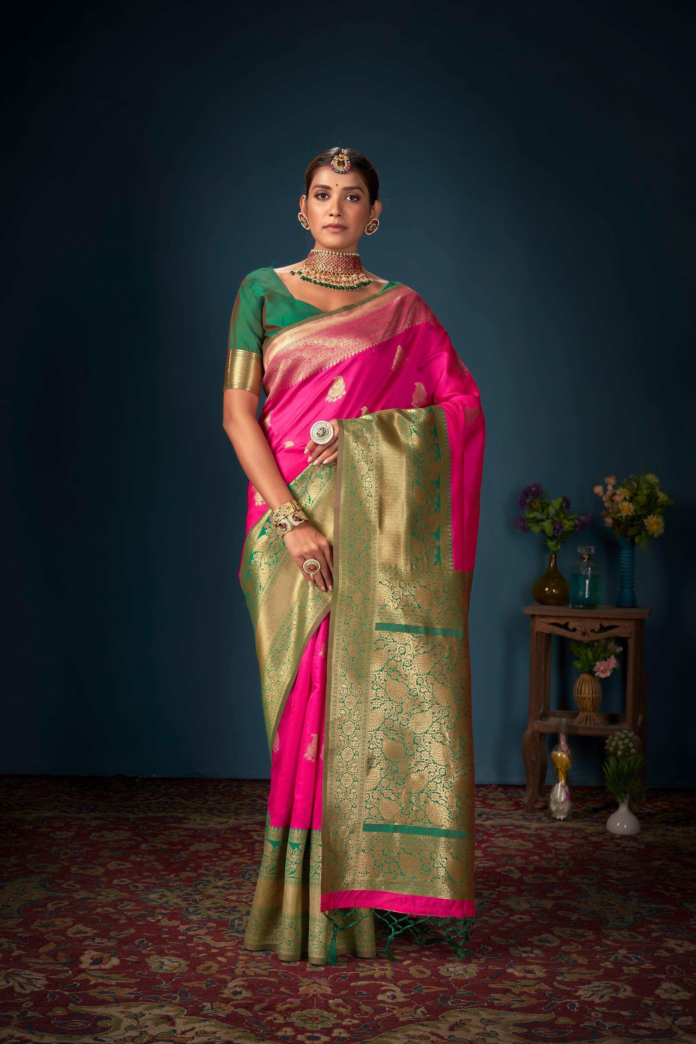 Elegant Pink Art Silk Banarasi Saree
