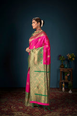 Elegant Pink Art Silk Banarasi Saree