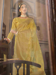 Elegant Yellow Organza Silk Saree