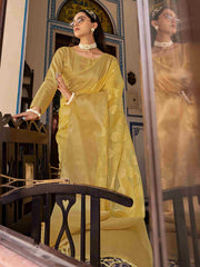Elegant Yellow Organza Silk Saree