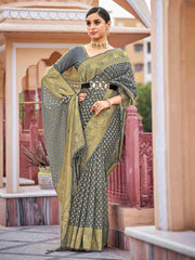 Elegant Grey Organza Silk Saree