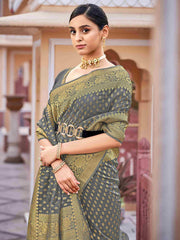 Elegant Grey Organza Silk Saree