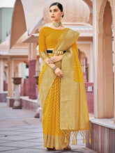 Elegant Yellow Organza Silk Saree