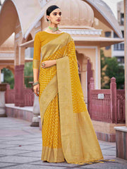Elegant Yellow Organza Silk Saree