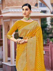 Elegant Yellow Organza Silk Saree