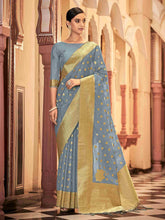 Elegant Grey Organza Silk Saree