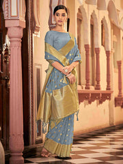 Elegant Grey Organza Silk Saree