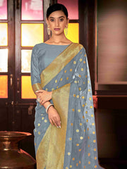 Elegant Grey Organza Silk Saree
