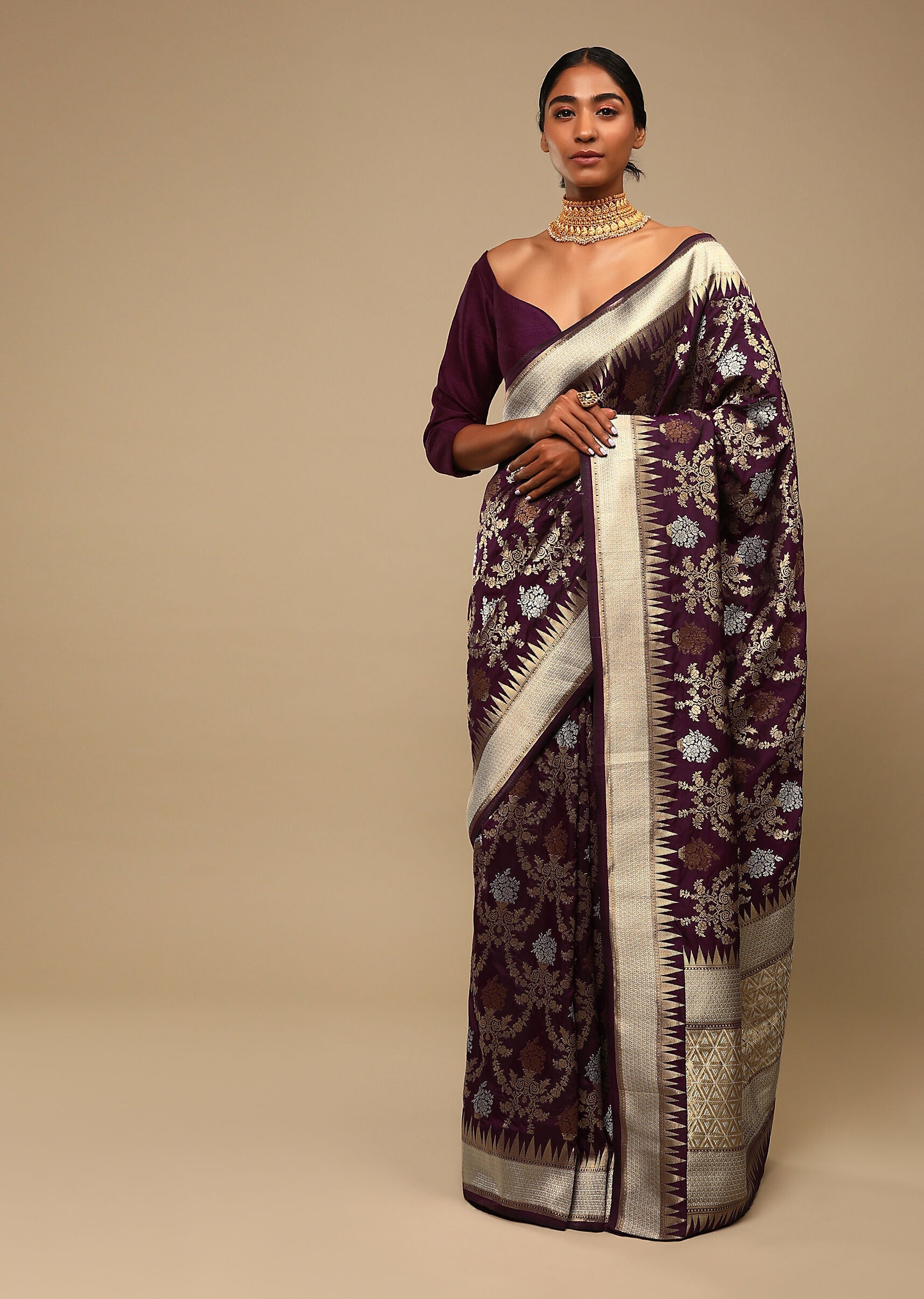 Elegant Purple Art Silk Banarasi Saree