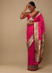 Elegant Pink Art Silk Banarasi Saree