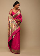 Elegant Pink Art Silk Banarasi Saree