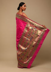 Elegant Pink Art Silk Banarasi Saree