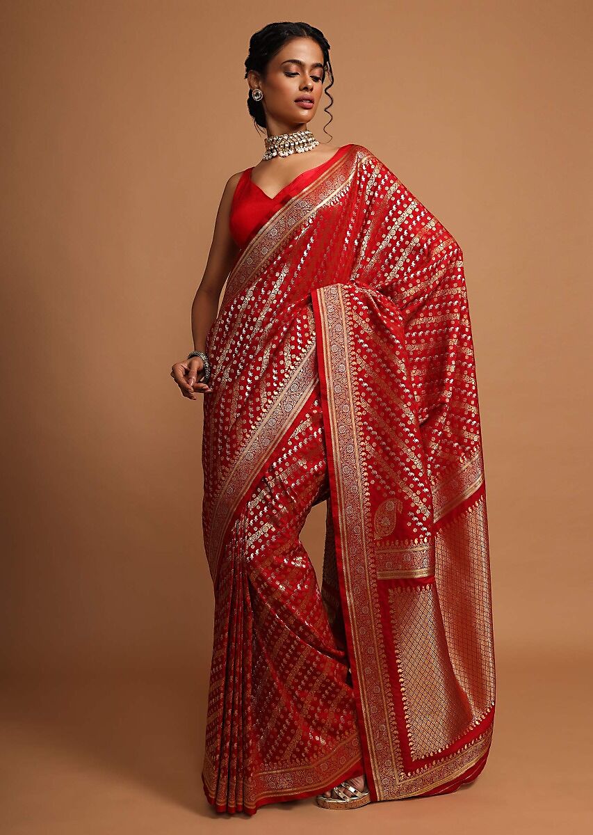 Elegant Red Art Silk Banarasi Saree