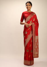 Elegant Red Art Silk Banarasi Saree
