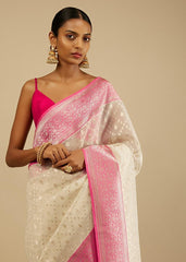 Elegant White Art Silk Banarasi Saree