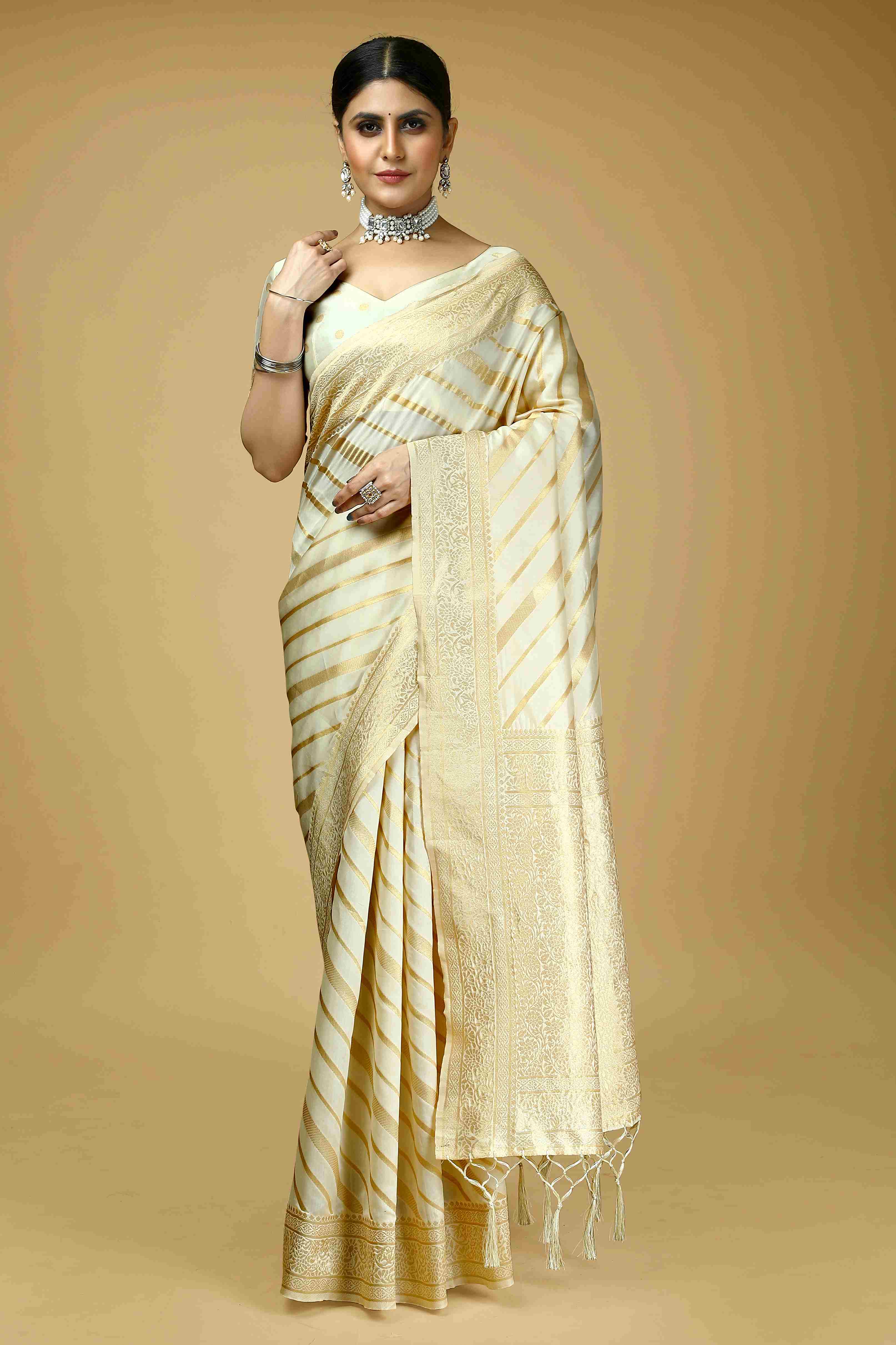 Elegant White Art Silk Banarasi Saree