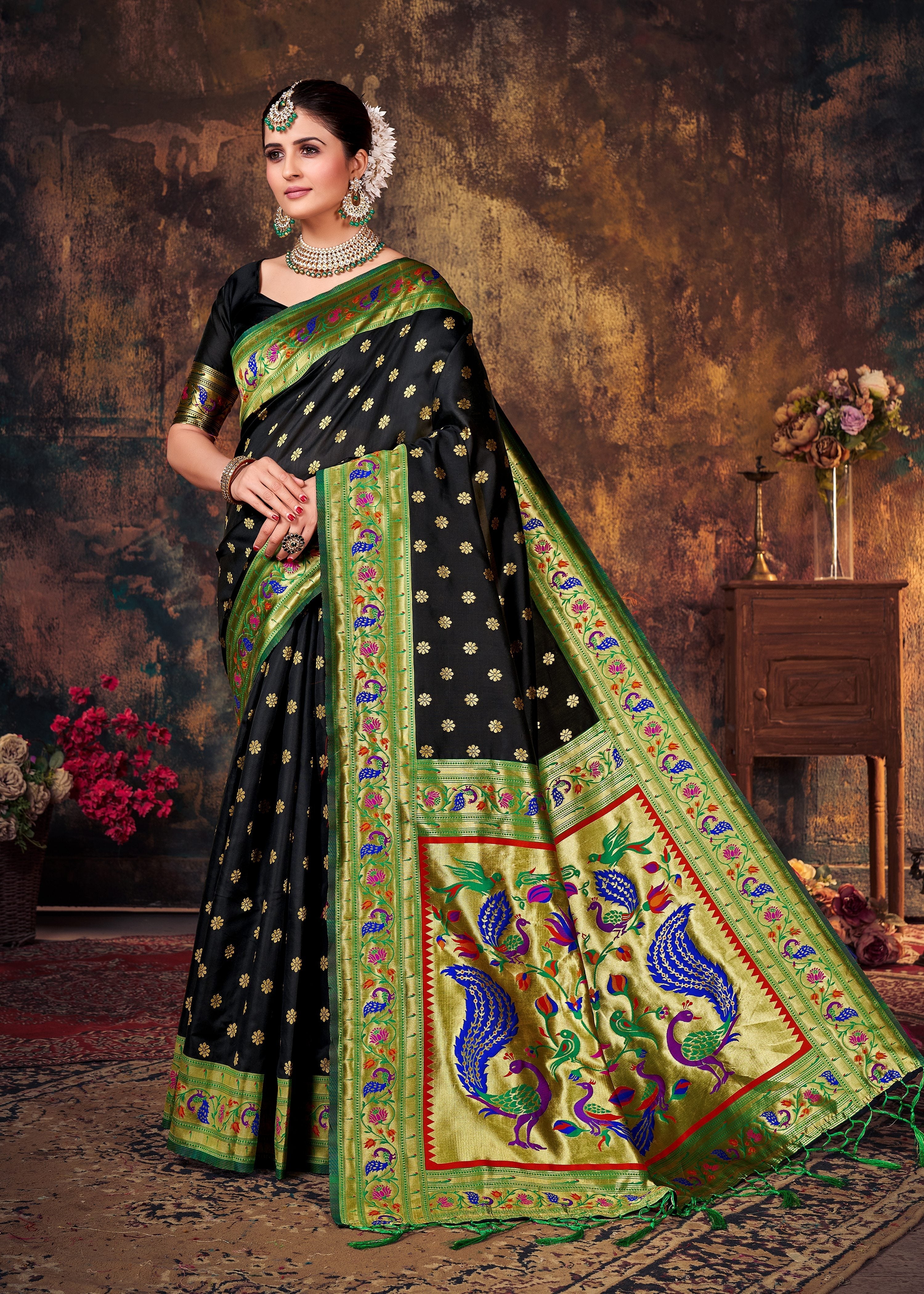 Elegant Black Art Silk Banarasi Saree