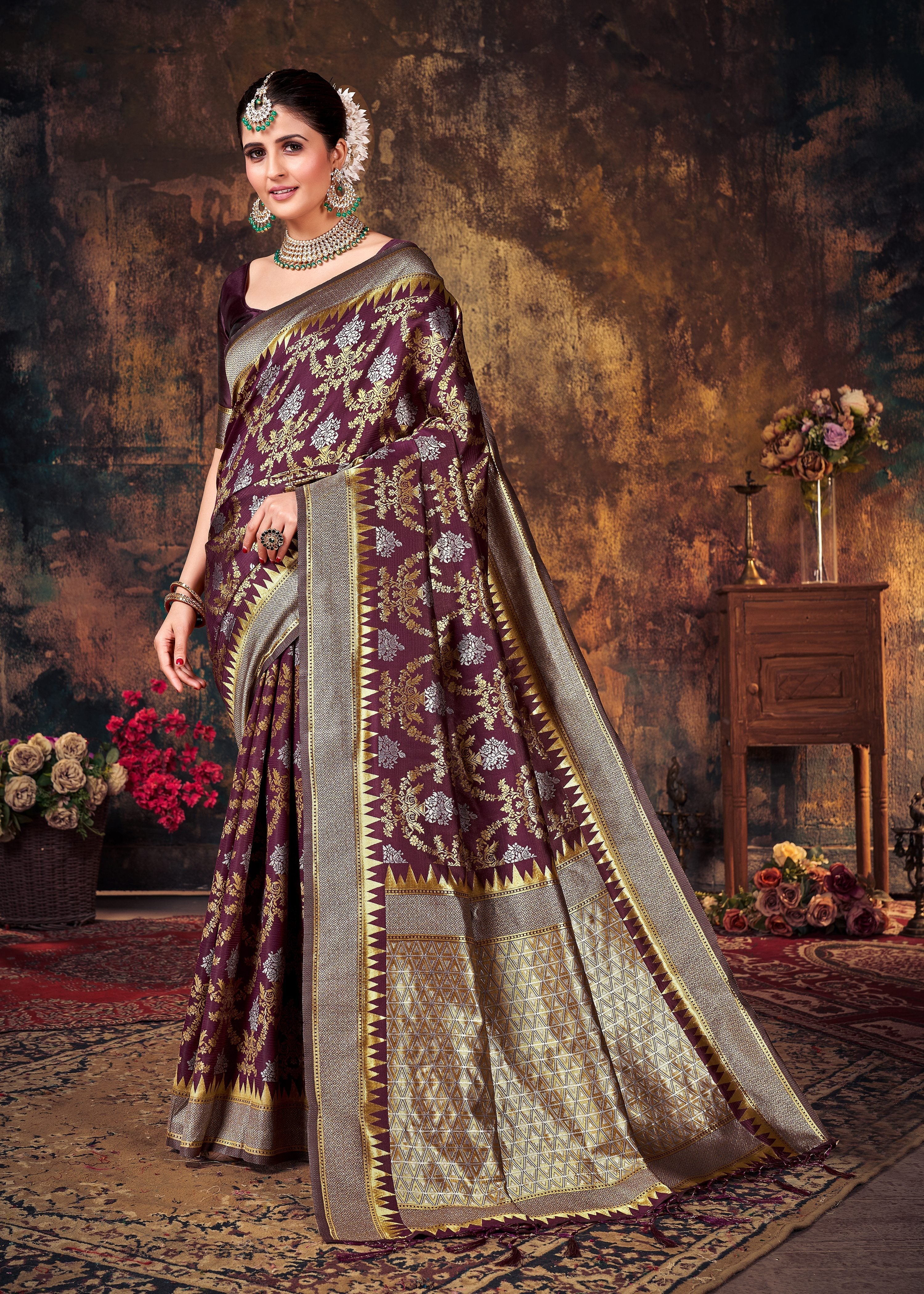Elegant Purple Art Silk Banarasi Saree