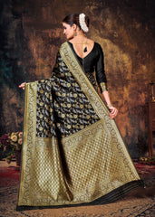 Elegant Black Art Silk Banarasi Saree