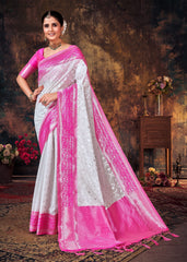 Elegant White Art Silk Banarasi Saree