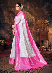 Elegant White Art Silk Banarasi Saree