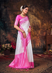 Elegant White Art Silk Banarasi Saree