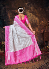 Elegant White Art Silk Banarasi Saree