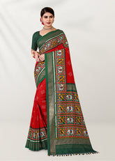Elegant Red Cotton-Silk Foil Printed Saree