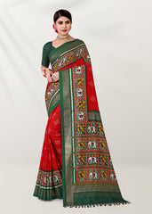 Elegant Red Cotton-Silk Foil Printed Saree