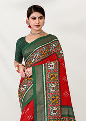 Elegant Red Cotton-Silk Foil Printed Saree