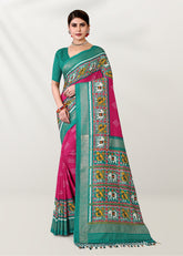 Elegant Pink Cotton-Silk Foil Printed Saree