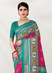 Elegant Pink Cotton-Silk Foil Printed Saree