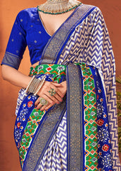 Elegant White Cotton-Silk Foil Printed Saree