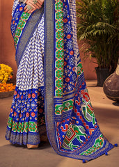 Elegant White Cotton-Silk Foil Printed Saree