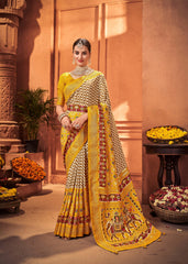 Elegant White Cotton-Silk Foil Printed Saree