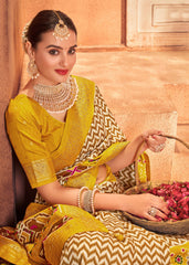 Elegant White Cotton-Silk Foil Printed Saree